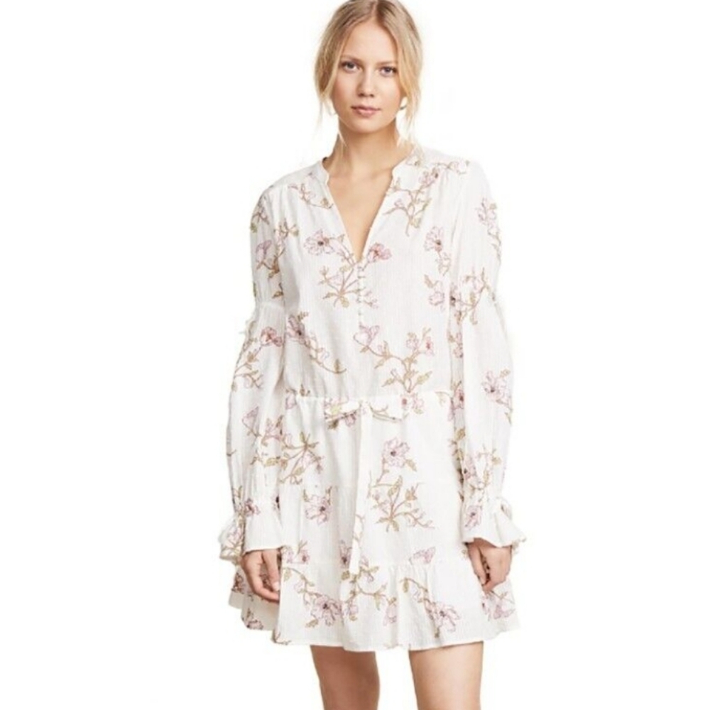 PAIGE White Floral Long-Sleeve Mini Dress